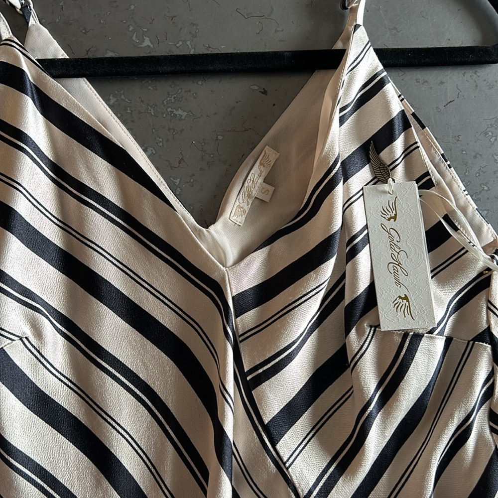 Gold Hawk Midi Stripe Cocktail Slip Dress *NWT*  in Ivory / Black     SMALL - Picture 4 of 10